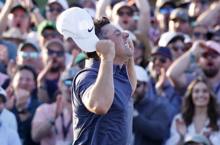Rory McIlroy celebrates winning the Masters