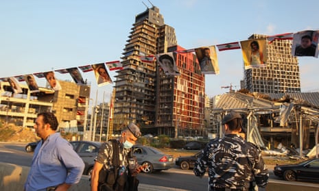 A memorial showing the photographs of the more than 200 people who died in the Beirut port explosion. 