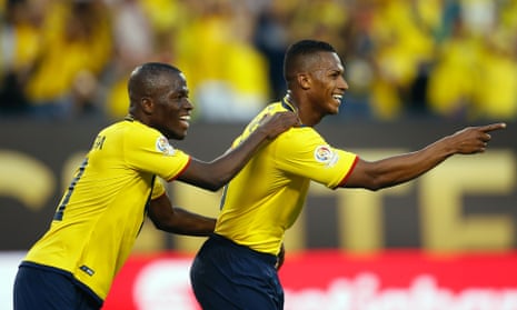 Antonio Valencia, right, celebrates with his team-mate Enner Valencia during the win over Haiti.