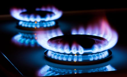 Gas flames on two cooker rings.