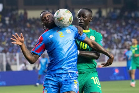 DR Congo’s Aaron Wan-Bissaka and Senegal’s Sadio Mane in action at the Martyrs’ Stadium in Kinshasa.