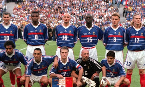 The French national side before the World Cup final against Brazil in 1998. Lilian Thuram is wearing No 15; Zidane No 10.