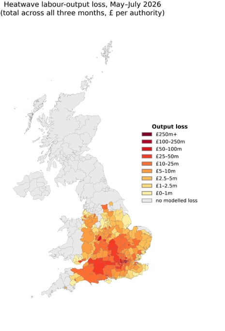 Map showing heatwave output loss by area