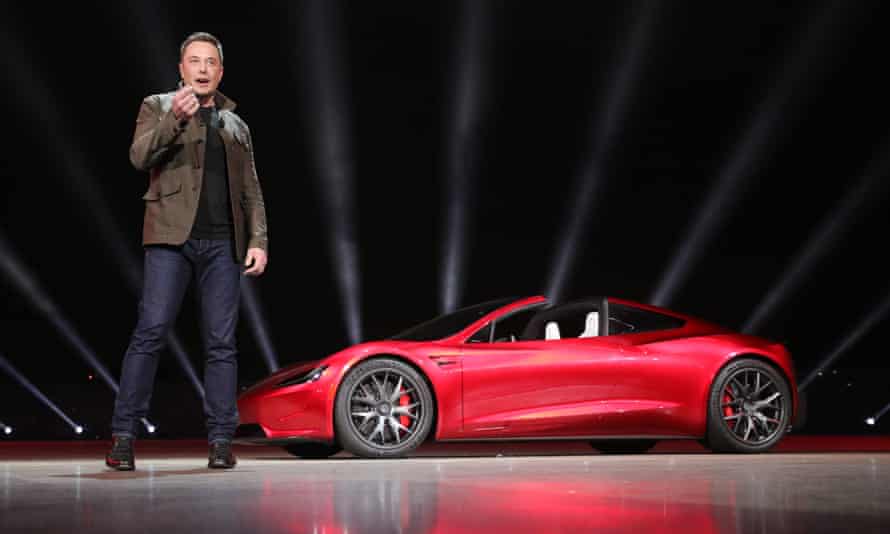 Tesla founder Elon Musk presenting the new Roadster electric sports vehicle this month