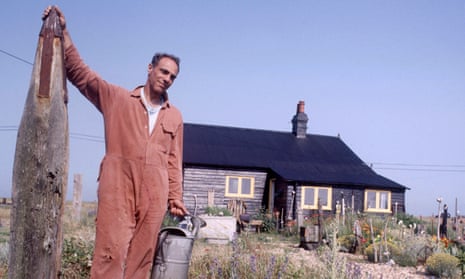 Derek Jarman in 1992 in the garden of his home Prospect Cottage in Dungeness.