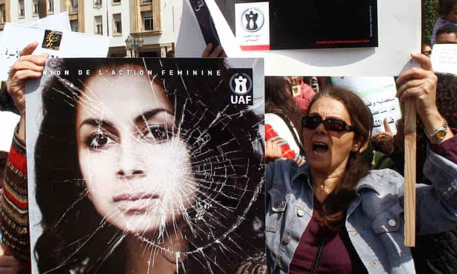 A woman protests against sexual violence in Morocco