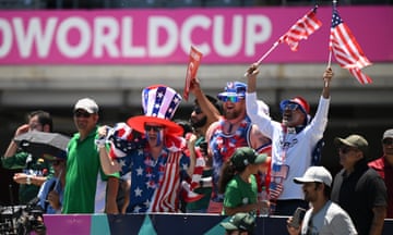 US fans taking in their famous win over Pakistan at Grand Prairie Cricket Stadium.