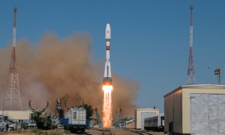 A Soyuz-2.1b rocket carrying the Iranian satellite Khayyam lifts off from Baikonur in Kazakhstan on Tuesday
