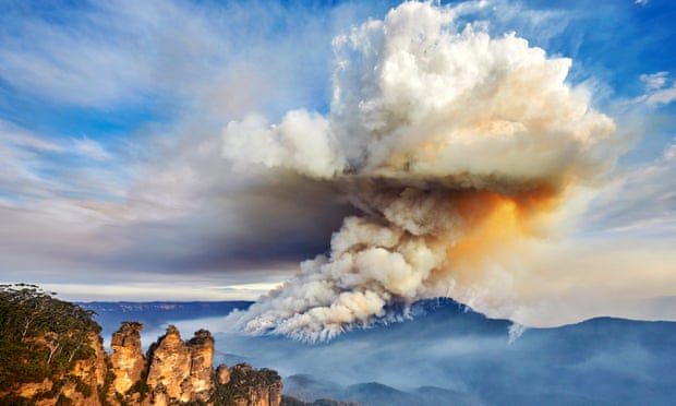 File photo of a large smoke cloud near the Three Sisters in the Blue Mountains, Australia 