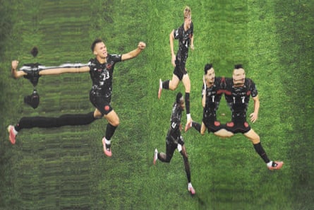 Stephen Eustaquio of Canada celebrates scoring against South Africa. Original photograph by Alex Grimm.