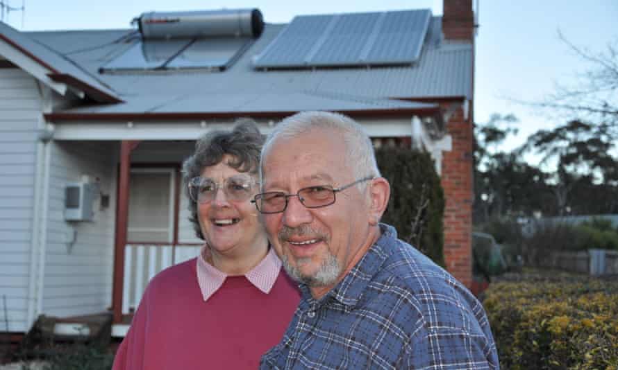 Jenny and Barry Lacey, residents of the Victorian town of Newstead, which aims to source all electricity needs from renewable energy sources within five years, Australia