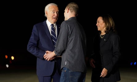 Joe Biden and Kamala Harris greeting Evan Gershkovich