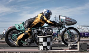 A competitor lines up at the starting line.
