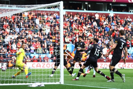 Aston Villa's Douglas Luiz (third right) scores their first goal.