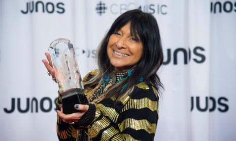 Buffy Sainte-Marie celebrates her Juno for Indigenous album of the year on 24 March 2018 in Vancouver, British Columbia. 