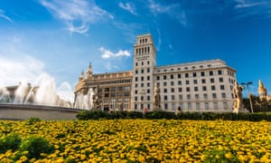 Banco Espanol de Credito building, Plaça de Catalunya, Barcelona, Catalonia, Spain - where the city's new slave trade history walking tour begins from.