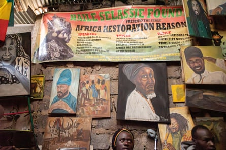 Artwork and a banner on a wall