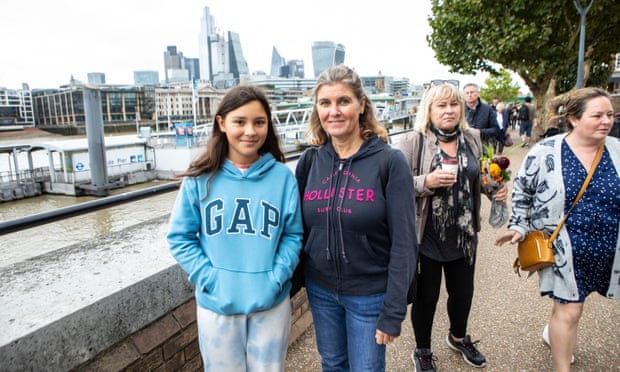 Maya (left) and Julie Nicholson queueing on the South Bank.