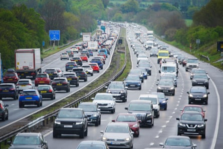 Shot showing the M5 near Somerset, with heavy traffic in both directions
