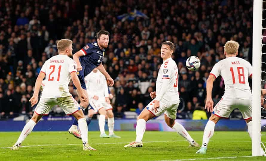 John Souttar heads home Scotland’s opening goal of the game.