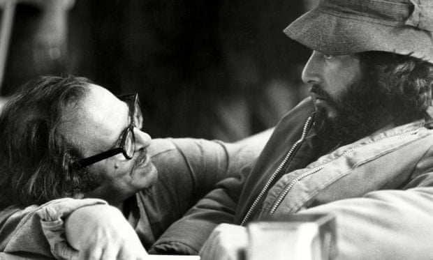 Director Sidney Lumet with Al Pacino on the set of Serpico.