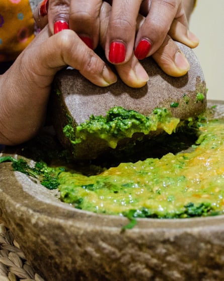 Grinding stones are used to pulverise herbs at the cooking school
