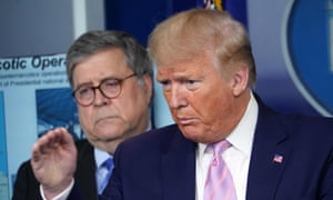 Barr with Trump last month. Barr said on Monday: ‘Not every abuse of power, no matter how outrageous, is necessarily a federal crime.’