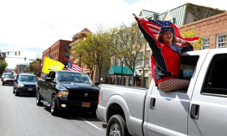 Demonstrators drive though downtown Annapolis, Maryland.