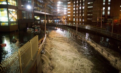 Seawater floods the entrance to the Brooklyn Battery Tunnel during Superstorm Sandy in New York in 2012.