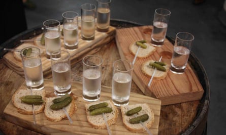 Shots and canapes at CH Distilleries, Chicago