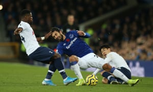 Andre Gomes of Everton is tackled by Son Heung-min.
