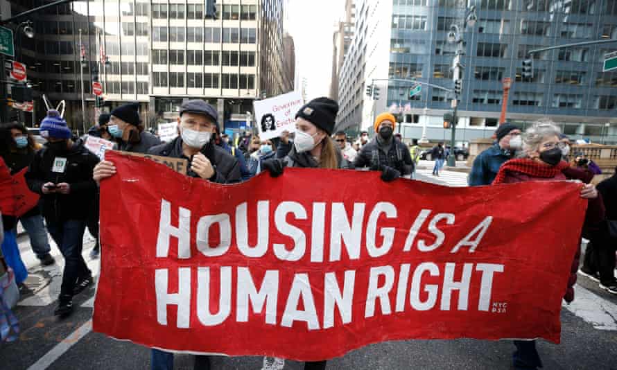 People march through the streets of New York City last month in support of an extension to the rent moratorium.