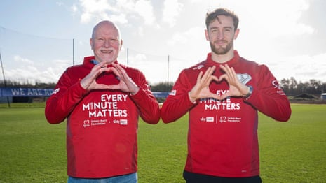 Tom Lockyer (right) promoting the every minute matters British Heart Foundation campaign