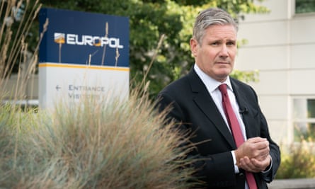 Keir Starmer leaving Europol in The Hague, following a meeting to discuss how Labour would tackle Channel crossings.