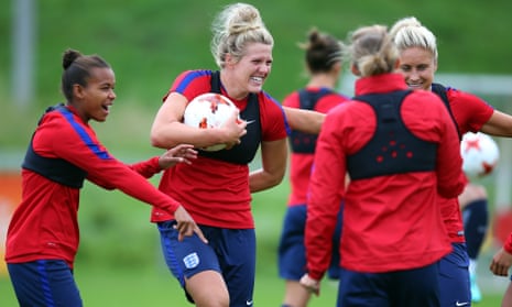 Millie Bright, centre, with her team-mates during England training on Saturday.