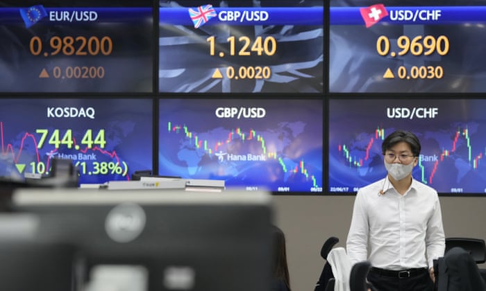The foreign exchange dealing room of the KEB Hana Bank headquarters in Seoul, South Korea.