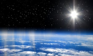 Satellite image of the Earth with a solar wind