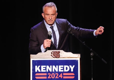 Democratic presidential candidate Robert F Kennedy Jr speaks at a Hispanic Heritage Month event at Wilshire Ebell Theatre on Friday in Los Angeles California 