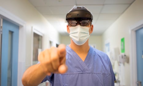 Surgeon James Kinross wears a HoloLens at St Mary’s hospital in Paddington, west London.