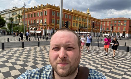 The author in Place Massena, near the seafront in Nice.