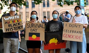 ‘I don’t celebrate genocide,’ a sign reads in Sydney.