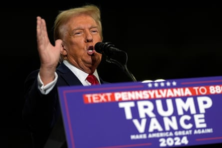 Donald Trump speaks at a campaign rally at Riverfront Sports in Scranton, Pa.