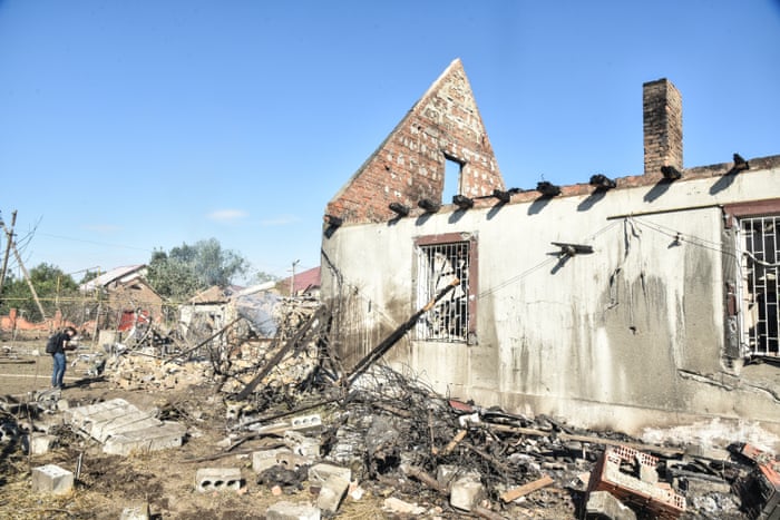 A destroyed building in Dachnoye in Odesa. The attack is said to have injured six people including a child.