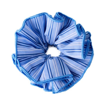Blue and white striped hair scrunchie
