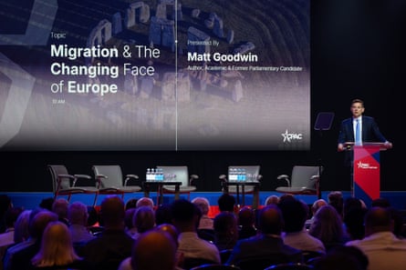 Matt Goodwin speaking on the first day of the inaugural CPAC Great Britain event
