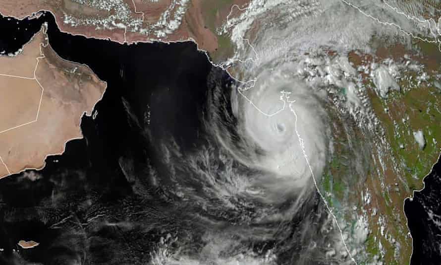 A satellite image shows Cyclone Tauktae off the west coast of India