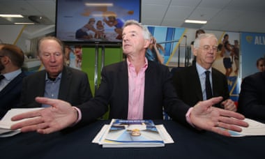Ryanair boss Michael O’Leary, centre, speaks during the AGM at the airline’s Dublin headquarters.