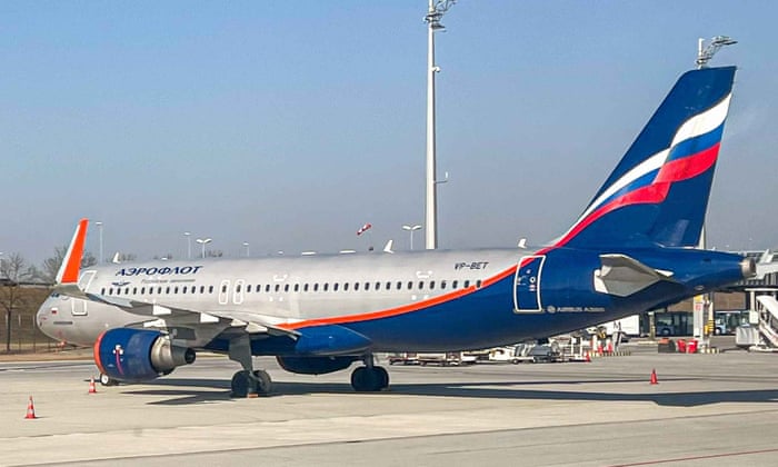 An Aeroflot plane at Munich airport in Germany yesterday.