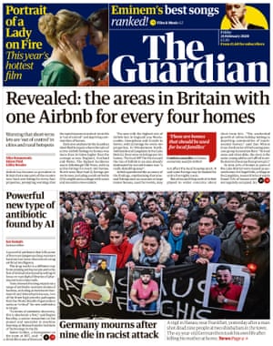 Guardian front page, Friday 21 February 2020