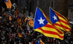 People holding Catalan flags take part in a demonstration in Barcelona last month marking the fifth anniversary of a self-determination referendum